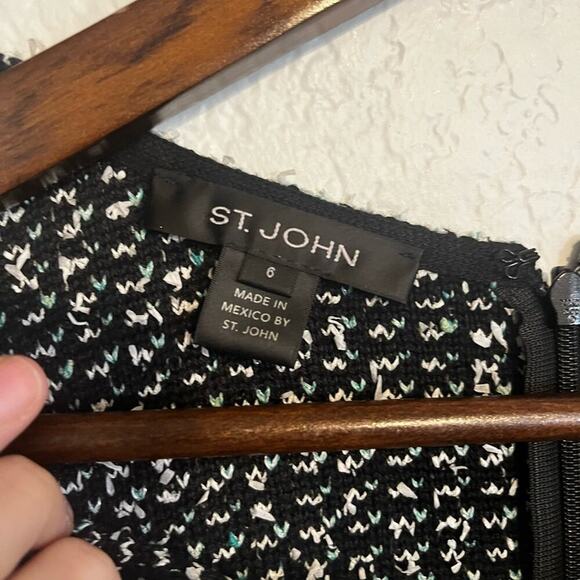St. John Tweed Eyelash Space Dye Sheath Dress Black Green White 6 - Picture 6 of 9